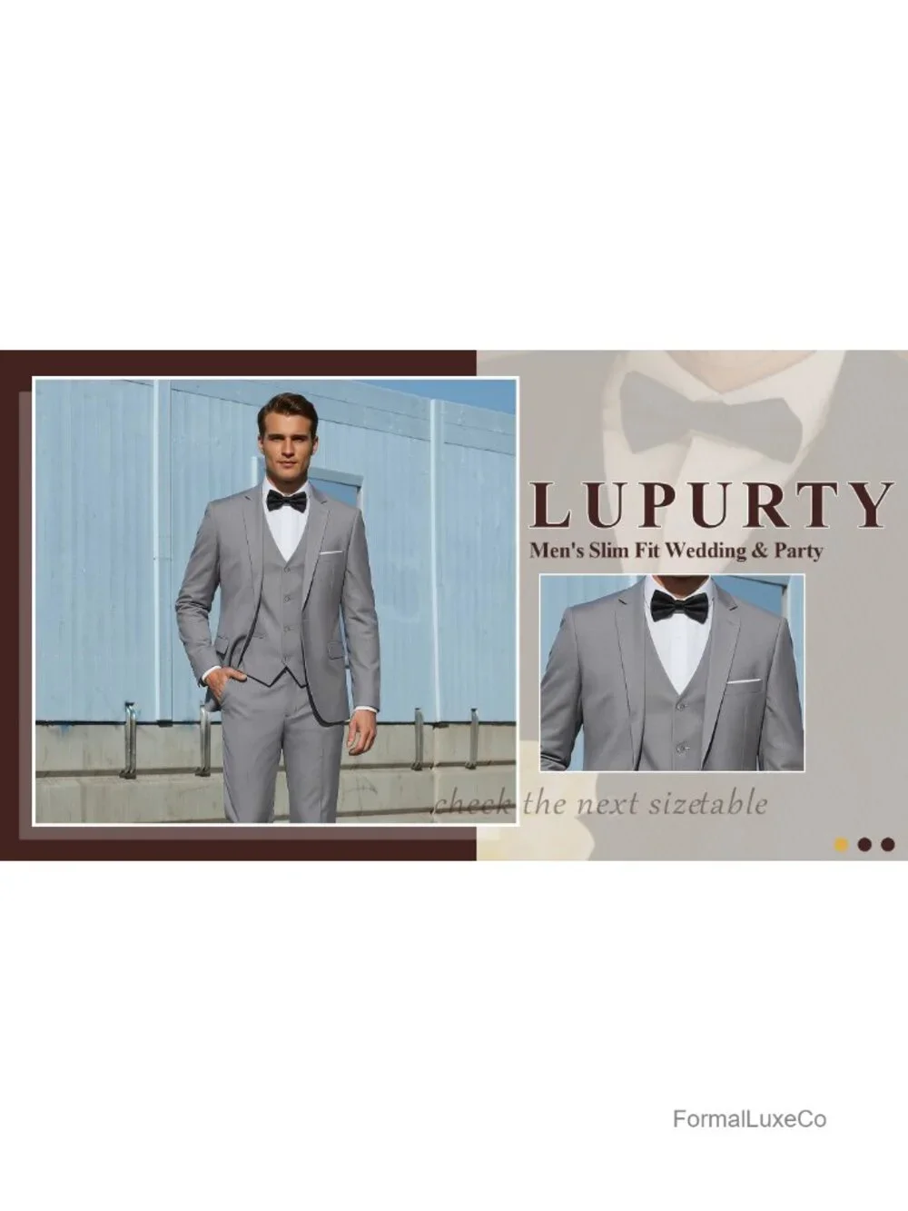 3 Piece Slim Fit Men's Suit with Vest & Bow Tie, 80% Polyester 20% Viscose,